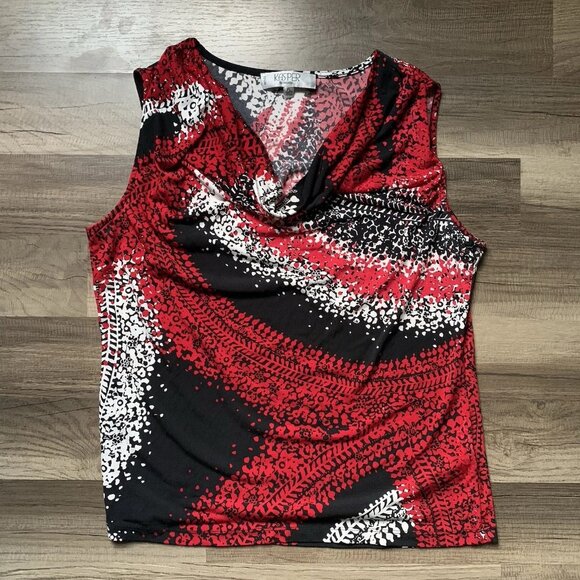 Abstract Artsy Y2K Kasper Separates petite Red Black Sleeveless Blouse Size PL - Picture 1 of 6